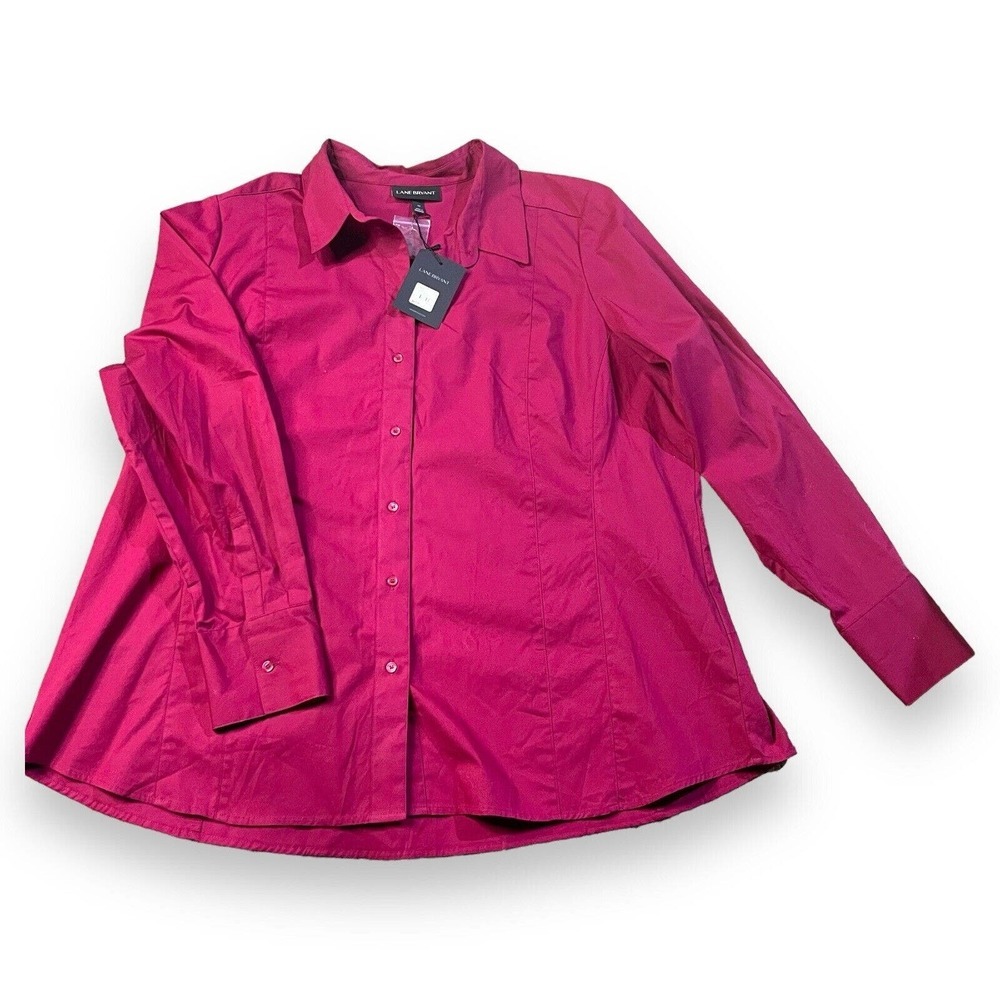NWT Lane Bryant Maroon/Burgundy No Peek Button up Long Sleeve Collared Shirt 22​